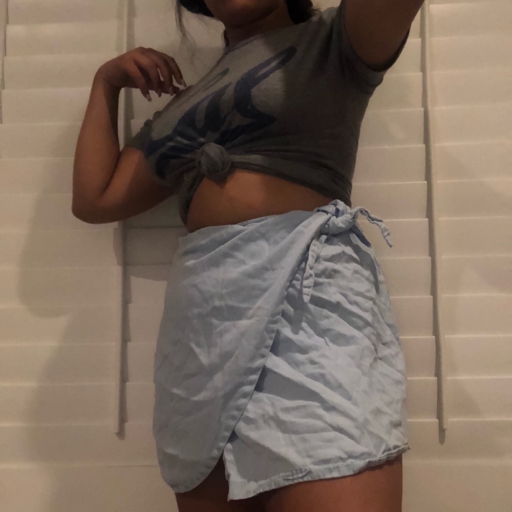 Blue wrapover skirt